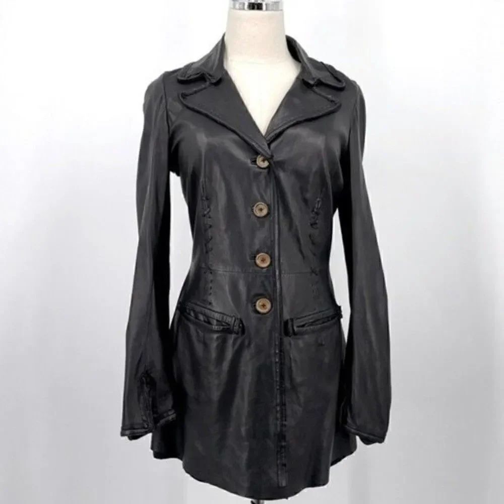 Nigel Preston & Night black leather jacket XS BoxH gothic long